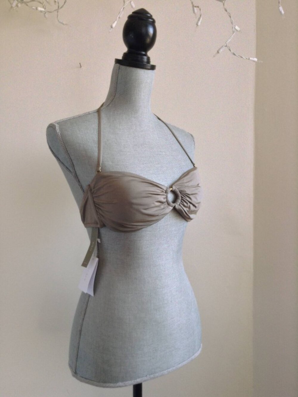 J.Crew Taupe Tan Halter Bikini Top Center O-Ring Medium M NWT Quiet Luxury Italy - Picture 11 of 14